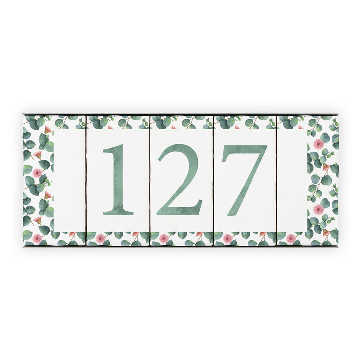 Ceramic Tile House Number - Blossom Design - Three Number Set