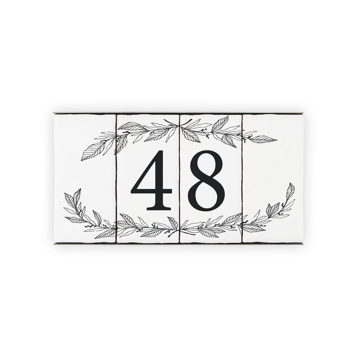 Ceramic Tile House Number - Hand Drawn Floral Design - Two Number Set