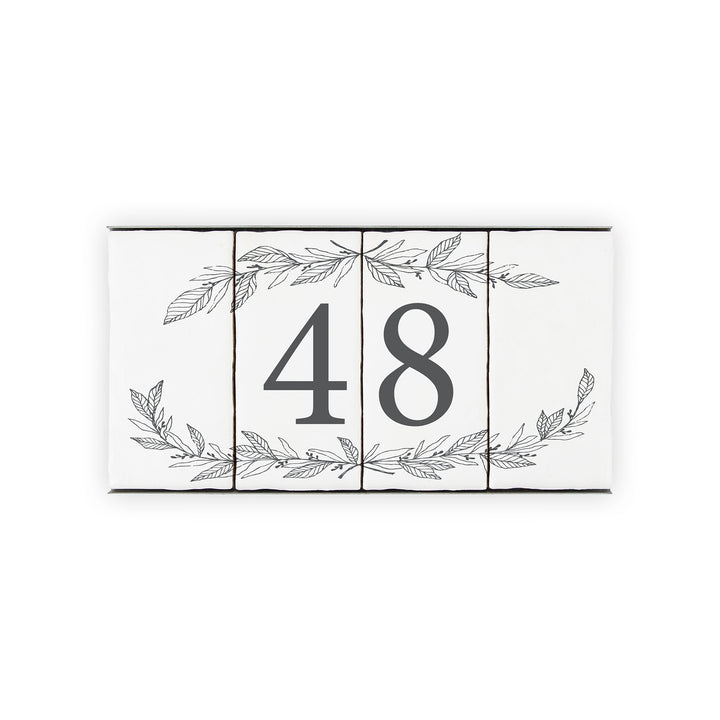 Ceramic Tile House Number - Hand Drawn Floral Design - Two Number Set