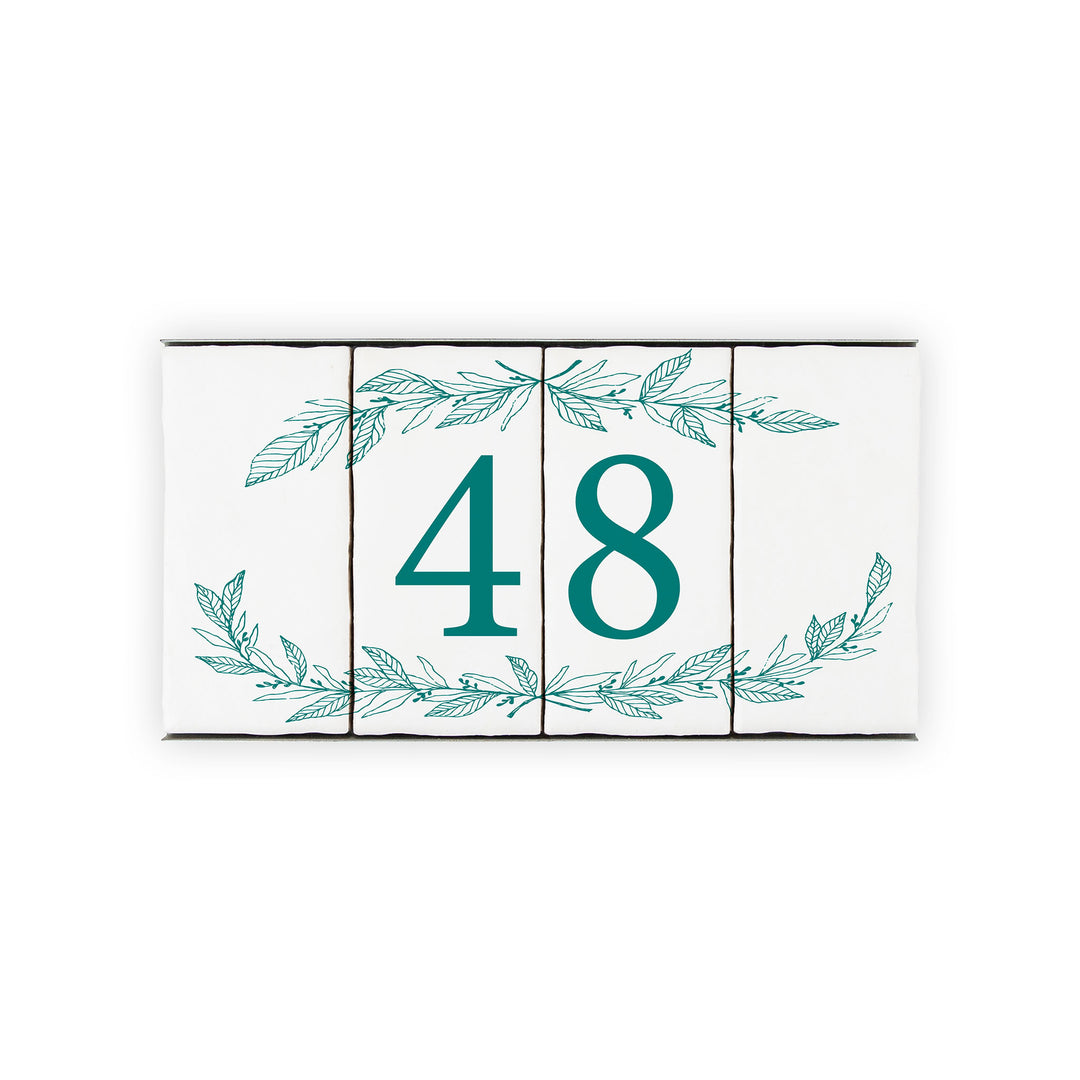 Ceramic Tile House Number - Hand Drawn Floral Design - Two Number Set