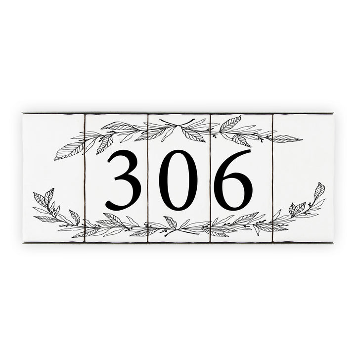 Ceramic Tile House Number - Hand Drawn Floral Design - Three Number Set