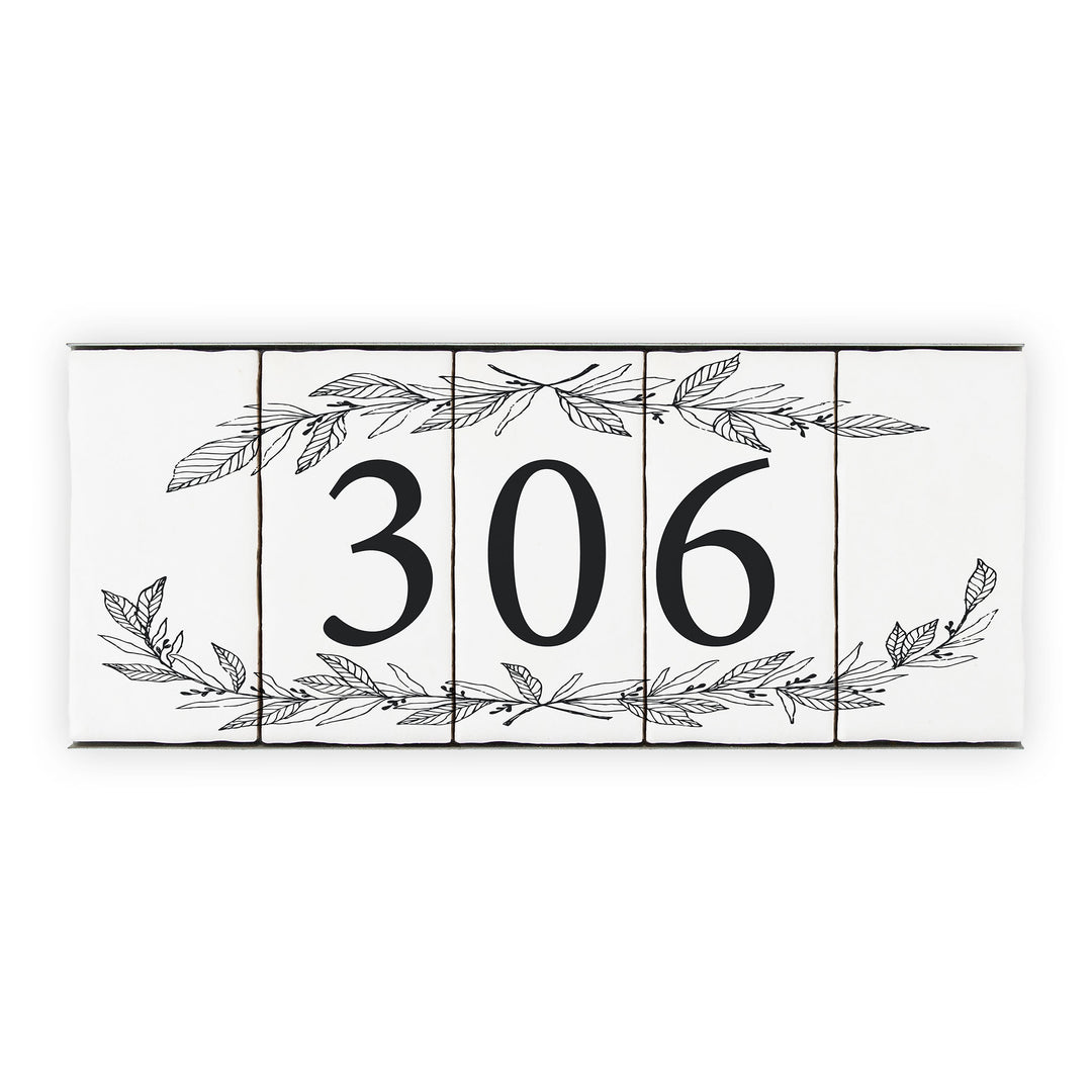 Ceramic Tile House Number - Hand Drawn Floral Design - Three Number Set