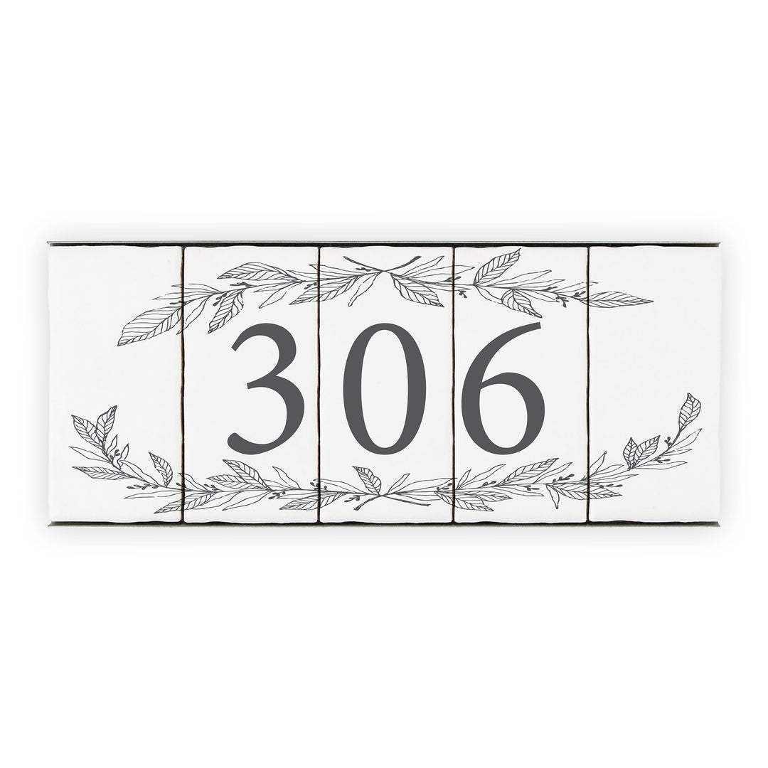 Ceramic Tile House Number - Hand Drawn Floral Design - Three Number Set
