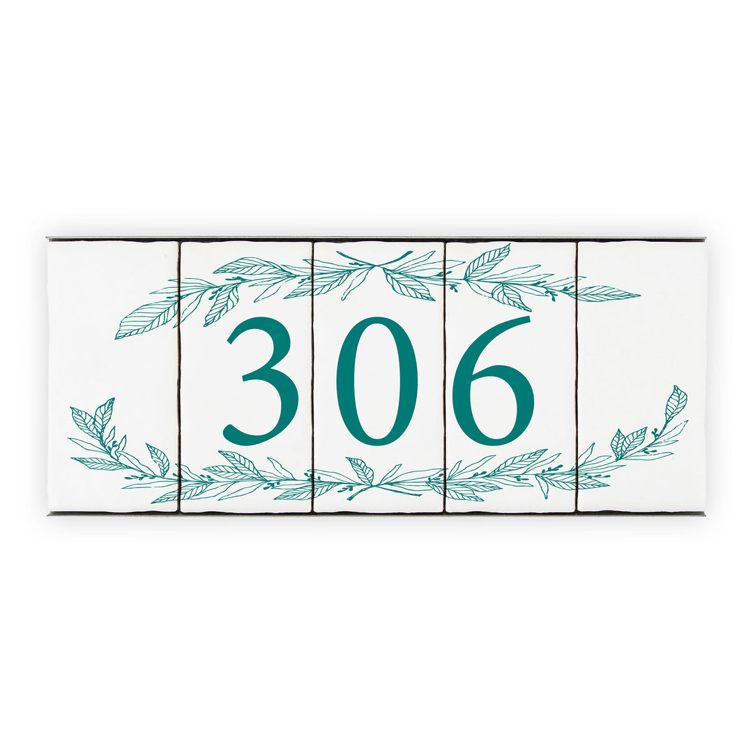 Ceramic Tile House Number - Hand Drawn Floral Design - Three Number Set