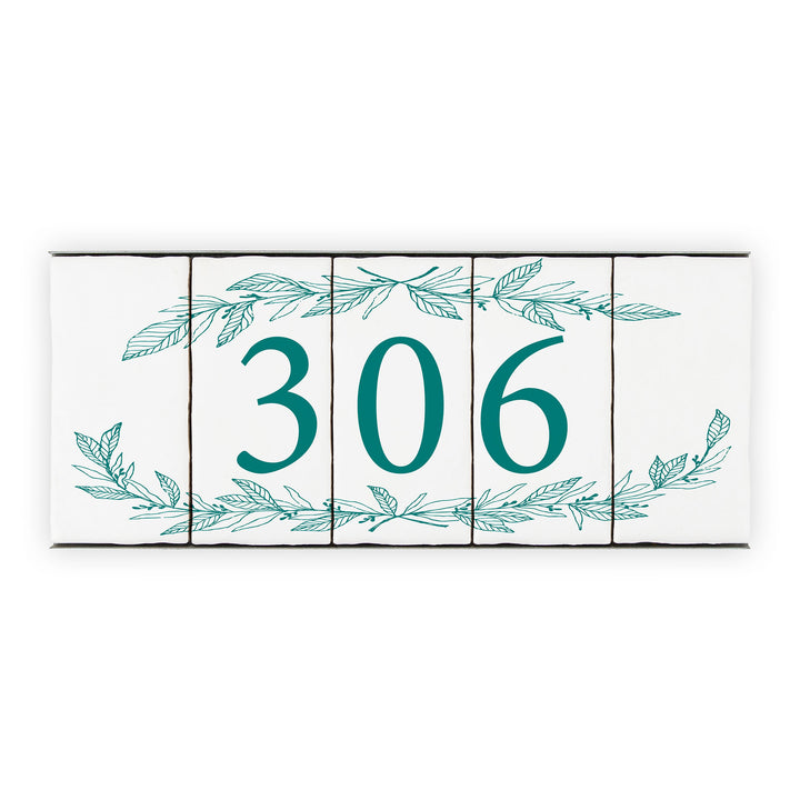 Ceramic Tile House Number - Hand Drawn Floral Design - Three Number Set