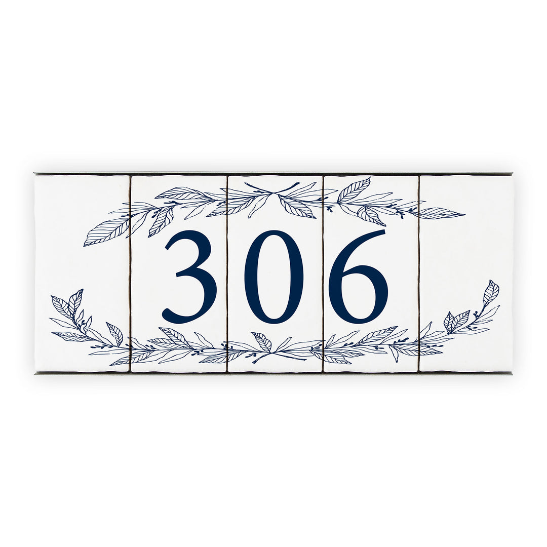 Ceramic Tile House Number - Hand Drawn Floral Design - Three Number Set