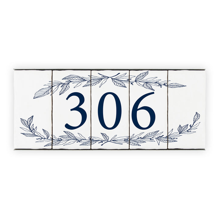 Ceramic Tile House Number - Hand Drawn Floral Design - Three Number Set