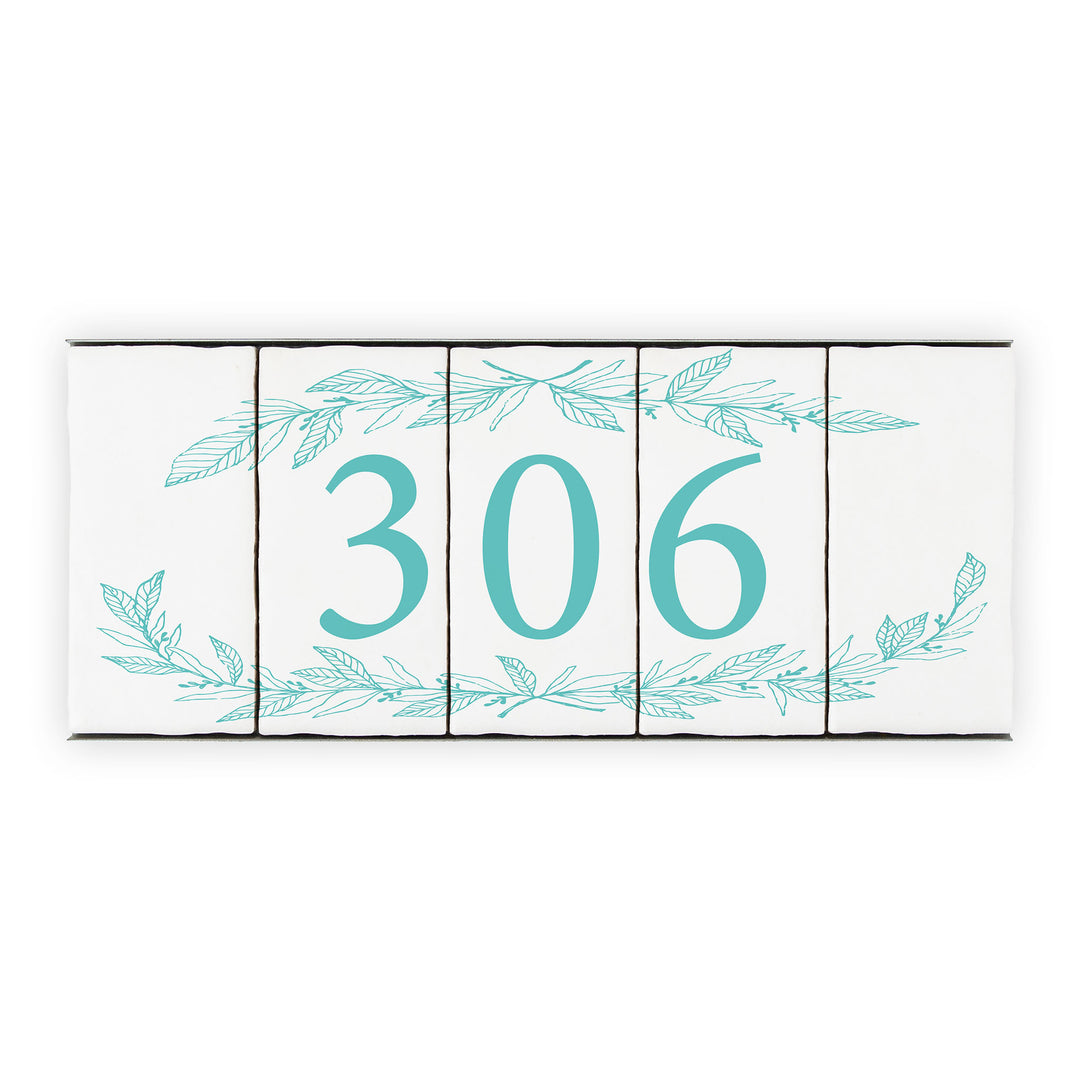 Ceramic Tile House Number - Hand Drawn Floral Design - Three Number Set