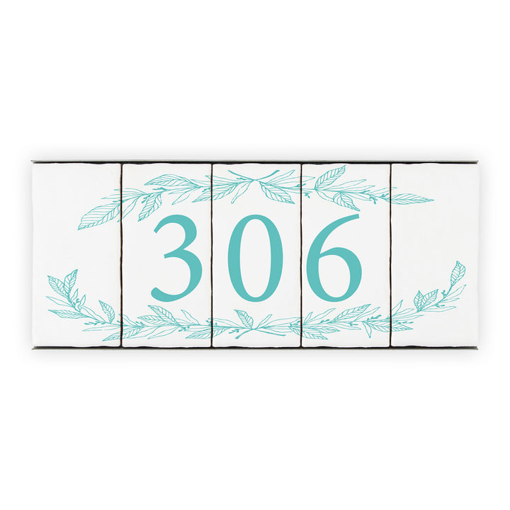 Ceramic Tile House Number - Hand Drawn Floral Design - Three Number Set
