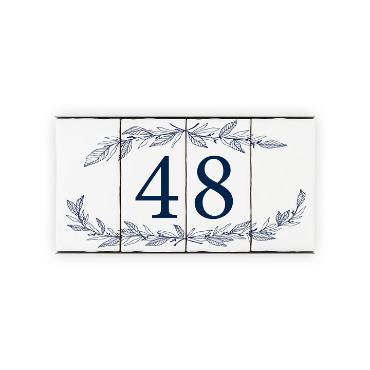 Ceramic Tile House Number - Hand Drawn Floral Design - Two Number Set