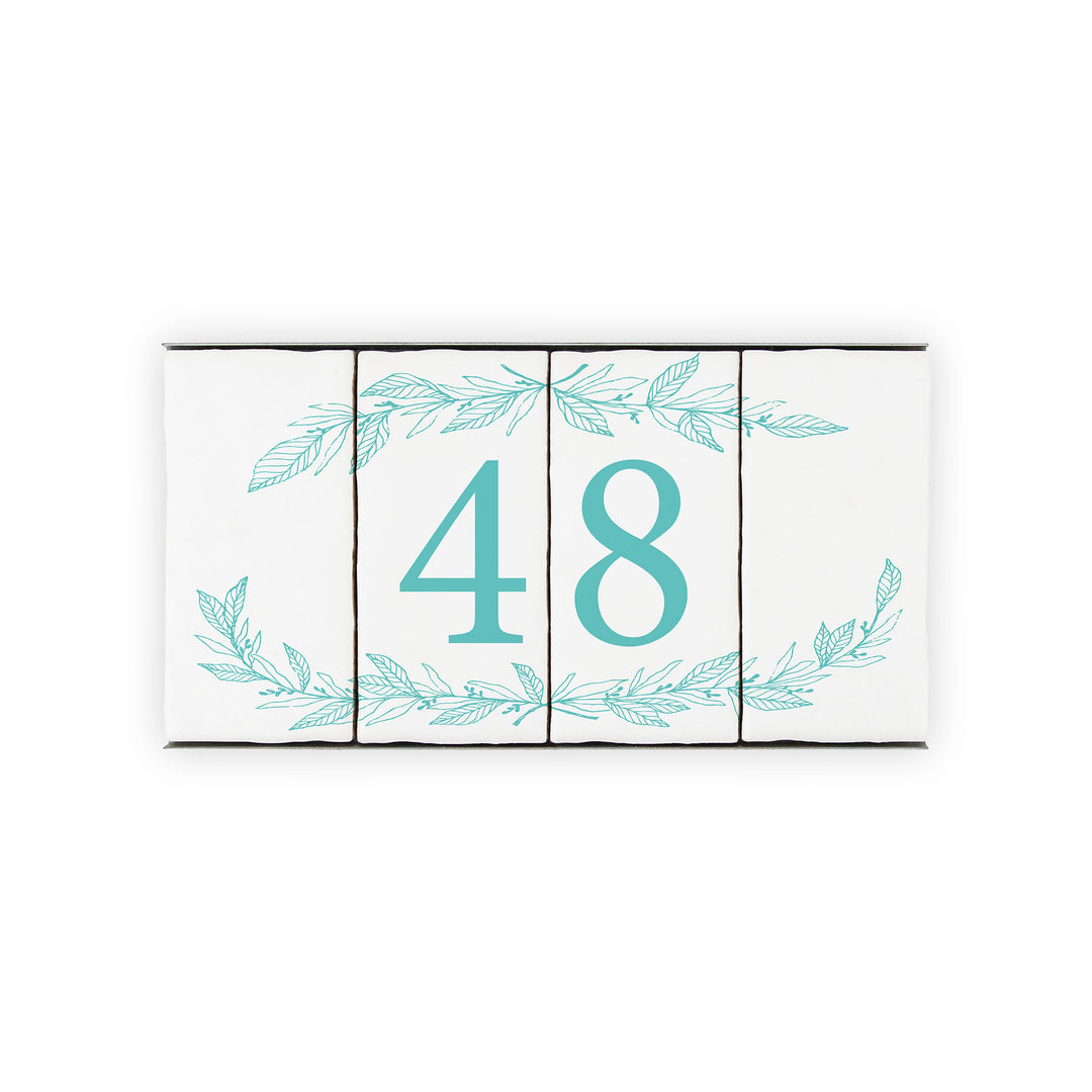 Ceramic Tile House Number - Hand Drawn Floral Design - Two Number Set