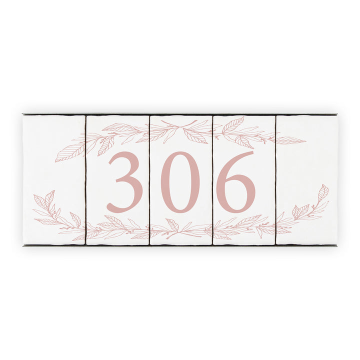 Ceramic Tile House Number - Hand Drawn Floral Design - Three Number Set