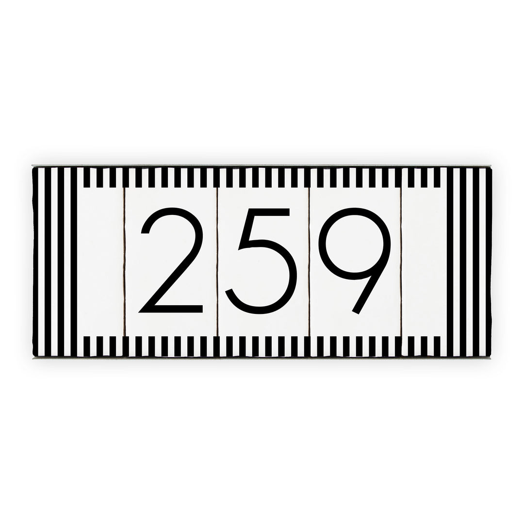 Ceramic Tile House Number - Nautical Stripe Design - Three Number Set