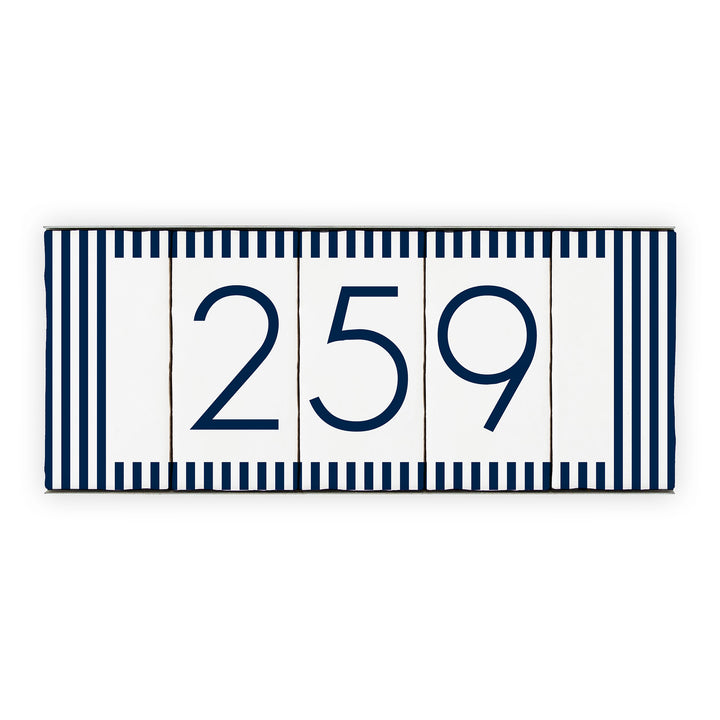 Ceramic Tile House Number - Nautical Stripe Design - Three Number Set